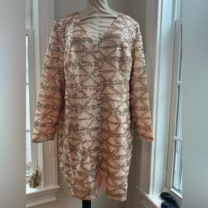 Monif C. Blush Charlene Sequin Romper Shorts.